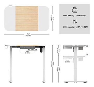Fenge Elektrischer Höhenverstellbarer Schreibtisch mit Tischplatte 120 * 63.5cm Ergonomischer Computertisch mit Lagerung Schubladen für die Arbeit zu Hause (Gelb) - 5