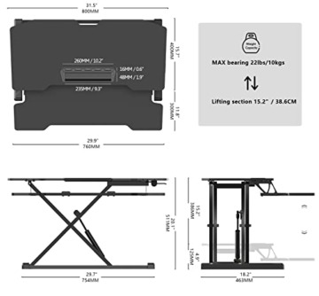 Fenge Höhenverstellbarer Schreibtischaufsatz Stehpult mit Tastaturablage 82*40 cm Sit-Stand Computertisch Sitz- Steh Schreibtisch Schwarz, SD315001WB - 2