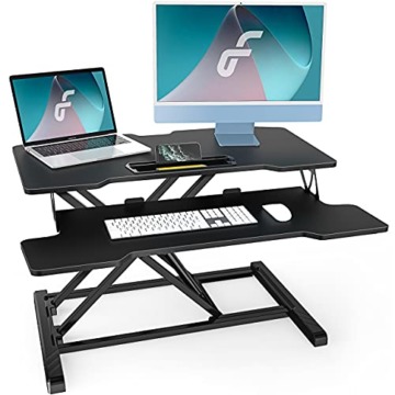 Fenge Höhenverstellbarer Schreibtischaufsatz Stehpult mit Tastaturablage 82*40 cm Sit-Stand Computertisch Sitz- Steh Schreibtisch Schwarz, SD315001WB - 1