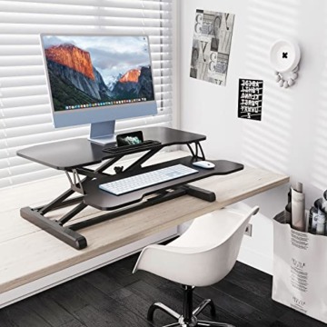 Fenge Höhenverstellbarer Schreibtischaufsatz Stehpult mit Tastaturablage 82*40 cm Sit-Stand Computertisch Sitz- Steh Schreibtisch Schwarz, SD315001WB - 5