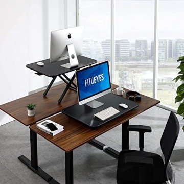 FITUEYES Höhenverstellbarer Schreibtischaufsatz Computertisch 65.5 cm Sitz Steh Schreibtisch Stehpult Konverter mit Gasfeder Sit Stand Workstation Schwarz, SD108001MB - 2