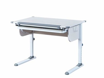 Höhenverstellbarer Schreibtisch mit kippbarer Ablage, in Weißmetall, 110x68x55-78 cm - 2