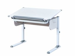 Höhenverstellbarer Schreibtisch mit kippbarer Ablage, in Weißmetall, 110x68x55-78 cm - 1