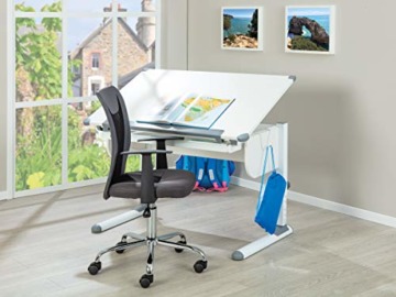 Höhenverstellbarer Schreibtisch mit kippbarer Ablage, in Weißmetall, 110x68x55-78 cm - 7