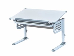Höhenverstellbarer Schreibtisch mit kippbarer Ablage, in Weißmetall, 110x68x55-78 cm - 1