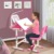 Honganrunli Kinderschreibtisch höhenverstellbar, Schülerschreibtisch Jugendschreibtisch mit LED Lampe, Schreibtisch Kinder mit Stuhl und Schublade, Studienschalter für Kinder und Stuhlset, Rosa - 1