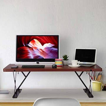 Relaxdays Sitz-Steh-Schreibtisch XXL, ergonomischer Steharbeitsplatz, höhenverstellbarer Aufsatz, BT: 120x60cm, rotbraun, 120x60 cm - 2