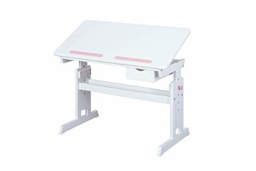 Schreibtisch aus massiver Kiefer, weiß-rosa Ausführung, neigbare Platte und höhenverstellbare Struktur - 2