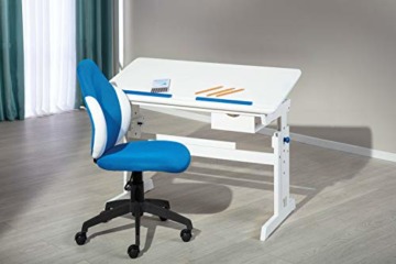Schreibtisch aus massiver Kiefer, weiß-rosa Ausführung, neigbare Platte und höhenverstellbare Struktur - 6