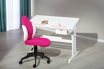 Schreibtisch aus massiver Kiefer, weiß-rosa Ausführung, neigbare Platte und höhenverstellbare Struktur - 7