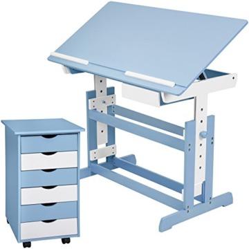TecTake 800062 Kinderschreibtisch mit Rollcontainer Schreibtisch neig- & höhenverstellbar -Diverse Farben- (Blau | Nr. 401241) - 1