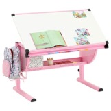 CARO-Möbel Kinderschreibtisch Sari höhenverstellbar in weiß/rosa, Schreibtisch für Kinder neigbar mit Rille für Stifte, Schülerschreibtisch mit Ablage und Rucksackhalterung - 1