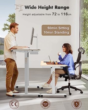 JUMMICO Höhenverstellbarer Schreibtisch 100x60 cm mit USB-Buchse und Kabelwanne, Schreibtisch Höhenverstellbar Ergonomischer Steh-Sitztisch Stehpult mit Rollen (Beige) - 2