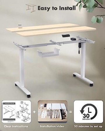 JUMMICO Höhenverstellbarer Schreibtisch 100x60 cm mit USB-Buchse und Kabelwanne, Schreibtisch Höhenverstellbar Ergonomischer Steh-Sitztisch Stehpult mit Rollen (Beige) - 7