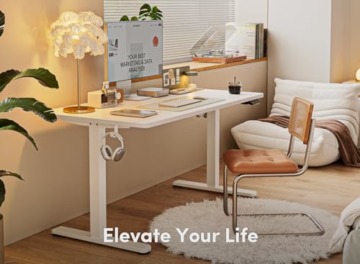 FEZIBO Schreibtisch Höhenverstellbar Elektrisch, 100 x 60 cm Stehschreibtisch mit Memory-Steuerung und Anti-Kollisions Technologie, Weiß Rahmen/Weiß Oberfläche - 3