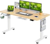 MAIDeSITe Höhenverstellbarer Schreibtisch (140 x 70 cm) Einfache Montage Schreibtisch Höhenverstellbar Elektrisch mit 4 Memory-Steuerung und Kabelmanagement und 360°Rollen Schreibtisch SN1 (Oak) - 1