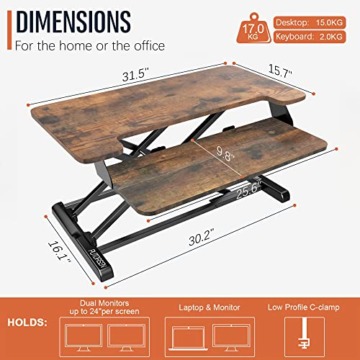 PUTORSEN Höhenverstellbarer Sitz-Steh-Arbeitsplatz Schreibtisch Computer Riser Workstation, Schreibtischaufsatz Steharbeitsplatz Standtisch - 32