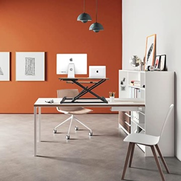 PUTORSEN Höhenverstellbarer Sitz-Steh-Arbeitsplatz Schreibtisch Computer Riser Workstation, Schreibtischaufsatz Steharbeitsplatz Standtisch - 32