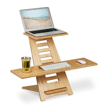 Relaxdays Stehpult Aufsatz Schreibtisch, Bambus, 2 Ablagen, höhenverstellbar, Laptop Steh-Schreibtischaufsatz, Natur - 1