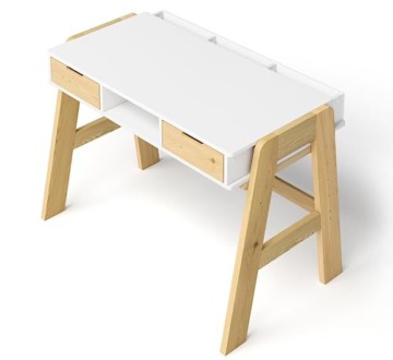 Bellabino Campo Kinderschreibtisch höhenverstellbar aus Holz in weiß/Natur mit 2 Schubladen 1 Ablagefach und 3 Aufbewahrungsfächern, Schreibtisch für Kinder, 75 x 59 x 93 cm - 9