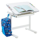 CARO-Möbel Kinderschreibtisch VITA in weiß/weiß höhenverstellbar und neigbar, Schreibtisch für Kinder mit Schublade, Tisch mit Rinne für Stifte und Rucksackhalterung - 1