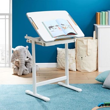 CARO-Möbel Kinderschreibtisch VITA in weiß/weiß höhenverstellbar und neigbar, Schreibtisch für Kinder mit Schublade, Tisch mit Rinne für Stifte und Rucksackhalterung - 5