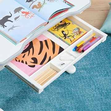 CARO-Möbel Kinderschreibtisch VITA in weiß/weiß höhenverstellbar und neigbar, Schreibtisch für Kinder mit Schublade, Tisch mit Rinne für Stifte und Rucksackhalterung - 8