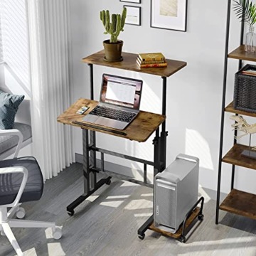 Dripex 60x60cm Stehpult Höhenverstellbar Schreibtisch, Mobiler Computertisch mit 4 Rollen, Steh-Sitz Tisch Laptoptisch neigbar Tischplatte, für Zuhause Büro, Vintage Braun+ Schwarz - 2