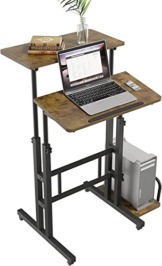Dripex 60x60cm Stehpult Höhenverstellbar Schreibtisch, Mobiler Computertisch mit 4 Rollen, Steh-Sitz Tisch Laptoptisch neigbar Tischplatte, für Zuhause Büro, Vintage Braun+ Schwarz - 1