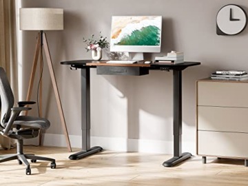 Fenge Höhenverstellbarer Schreibtisch Elektrisch, Runde Tischecke, Sitz-Steh-Schreibtisch mit Schubladen und Kopfhörerhaken, Tischgestell mit Tischplatte, 120 x 60 cm, Braun und Schwarz - 2