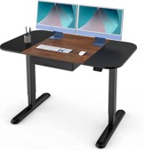 Fenge Höhenverstellbarer Schreibtisch Elektrisch, Runde Tischecke, Sitz-Steh-Schreibtisch mit Schubladen und Kopfhörerhaken, Tischgestell mit Tischplatte, 120 x 60 cm, Braun und Schwarz - 1