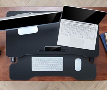 FITUEYES Höhenverstellbar Schreibtischaufsatz Büro Sitz Steh Computertisch 92 * 40 cm Stehpult mit Tastaturablage Geeignet für Zwei Monitore Schwarz, SD309101WB - 8