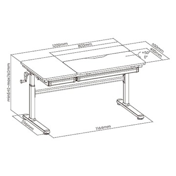 HOKO® Ergo-Study-Table COMPAKT Plus. Kinderschreibtisch, Platte Holzoptik. Manuell höhenverstellbar mit Verstellbarer Tischplatte - 3