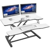 HumanTeck Sitz Steh Schreibtisch, 36 Zoll Höhenverstellbarer Schreibtischaufsatz mit Abnehmbarer Tastaturablage, 92X 40cm Sitz steh Computertisch, 15 kg Kapazität（schwarz+weiß） - 1