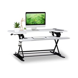 Relaxdays Sitz-Steh-Schreibtischaufsatz, professionelle Sit Stand Workstation, höhenverstellbar, Tastatur-Ablage, weiß, H x B x T: ca. 44 x 90 x 63 cm - 1