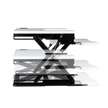 Relaxdays Sitz-Steh-Schreibtischaufsatz, professionelle Sit Stand Workstation, höhenverstellbar, Tastatur-Ablage, weiß, H x B x T: ca. 44 x 90 x 63 cm - 6