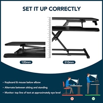 SANODESK Sitz Steh Schreibtisch Stehpult Höhenverstellbarer Schreibtisch 72 * 40cm Schreibtischaufsatz Doppelmonitor-Riser Computertisch - 3