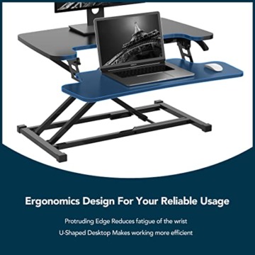 SANODESK Sitz Steh Schreibtisch Stehpult Höhenverstellbarer Schreibtisch 72 * 40cm Schreibtischaufsatz Doppelmonitor-Riser Computertisch - 4