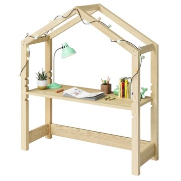 Bellabino höhenverstellbarer Kinderschreibtisch Holme, Schreibtisch 4-Fach höhenverstellbar, Tisch in Hausoptik in Natur, Maße H 127 cm, B 112 cm, T 40 cm - 3