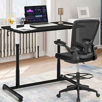 COSTWAY Computertisch höhenverstellbar von 70-107cm, Schreibtisch Mobile mit Rollen, Rollentisch Laptoptisch mit 2 Bremsen, Notebooktisch (Schwarz) - 2