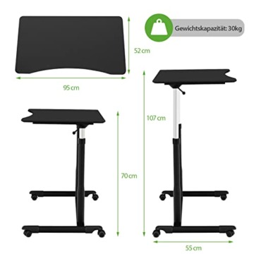 COSTWAY Computertisch höhenverstellbar von 70-107cm, Schreibtisch Mobile mit Rollen, Rollentisch Laptoptisch mit 2 Bremsen, Notebooktisch (Schwarz) - 3