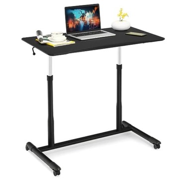 COSTWAY Computertisch höhenverstellbar von 70-107cm, Schreibtisch Mobile mit Rollen, Rollentisch Laptoptisch mit 2 Bremsen, Notebooktisch (Schwarz) - 1