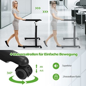 COSTWAY Computertisch höhenverstellbar von 70-107cm, Schreibtisch Mobile mit Rollen, Rollentisch Laptoptisch mit 2 Bremsen, Notebooktisch (Schwarz) - 5