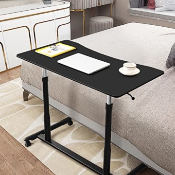 COSTWAY Computertisch höhenverstellbar von 70-107cm, Schreibtisch Mobile mit Rollen, Rollentisch Laptoptisch mit 2 Bremsen, Notebooktisch (Schwarz) - 8
