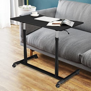 COSTWAY Computertisch höhenverstellbar von 70-107cm, Schreibtisch Mobile mit Rollen, Rollentisch Laptoptisch mit 2 Bremsen, Notebooktisch (Schwarz) - 9