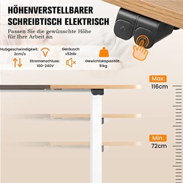 COSTWAY Höhenverstellbarer Schreibtisch, elektrischer Computertisch 140 x 70 cm, mit Stopp-Mechanismus, inkl. Kabelhaterung & Haken, ideal für Homeoffice und Büro (Eiche) - 6