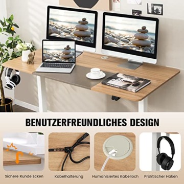 COSTWAY Höhenverstellbarer Schreibtisch, elektrischer Computertisch 140 x 70 cm, mit Stopp-Mechanismus, inkl. Kabelhaterung & Haken, ideal für Homeoffice und Büro (Eiche) - 7