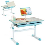 DREAMADE Kinderschreibtisch höhenverstellbar, Schülerschreibtisch neigungsverstellbar, Schreibtisch Kinder, Jugendschreibtisch mit Bücherständer und Schublade (Blau) - 1