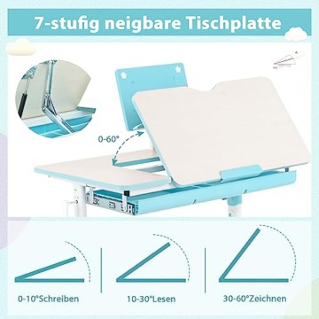 DREAMADE Kinderschreibtisch höhenverstellbar, Schülerschreibtisch neigungsverstellbar, Schreibtisch Kinder, Jugendschreibtisch mit Bücherständer und Schublade (Blau) - 5