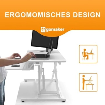 ERGOMAKER Stehpult Höhenverstellbarer Schreibtischaufsatz, Sitz Steh Computertisch 80 X 40CM mit Zwei Monitoren Tastaturablage Weiß - 3